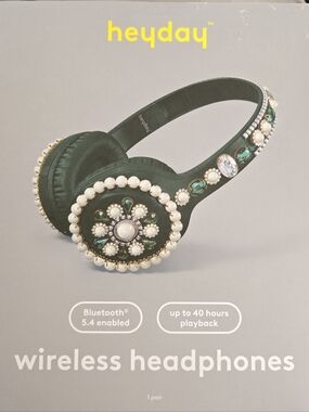 Heyday Green Bedazzled Wireless Bluetooth Headphones